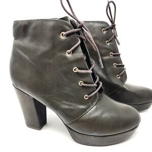 Brown Platform Ankle Boots Round Toe High Block Heel Women's Size 10 Like new‎